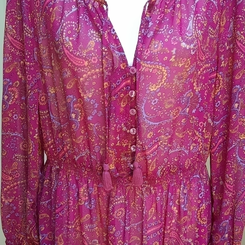Beach Lunch Lounge Floral Midi Maxi Semi Sheer Tiered Dress Size M - Picture 7 of 7